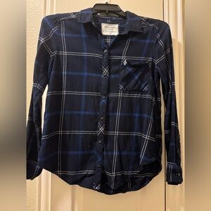 Abercrombie & Fitch Flannel Shirt, Plaid, Long Sleeves, Navy Blue, Size Medium